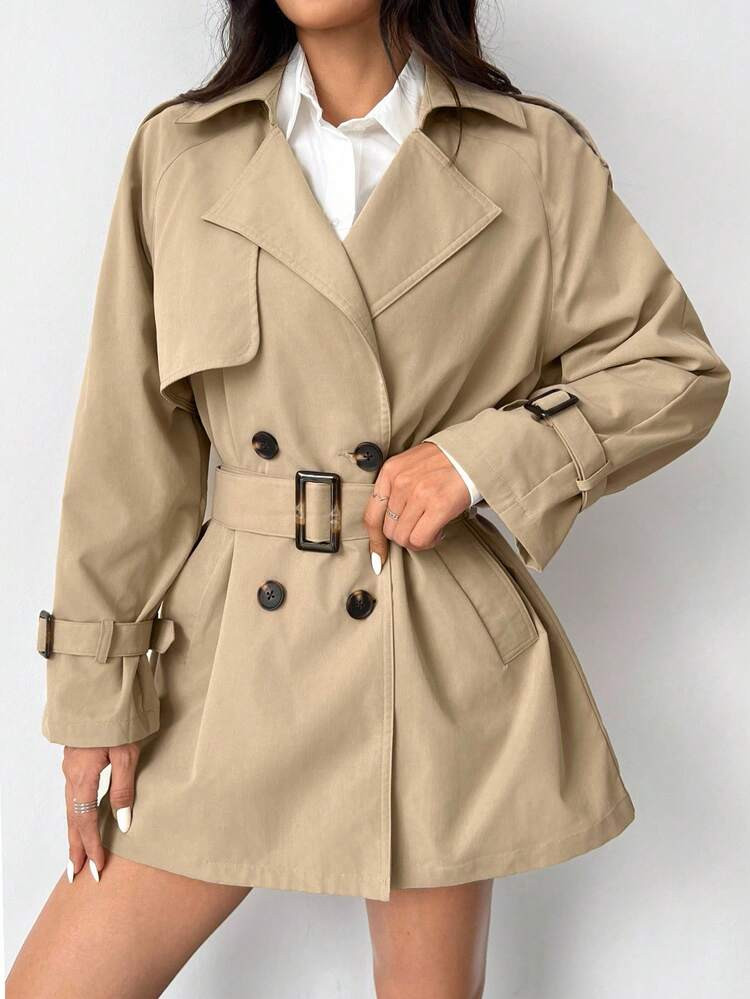 SHEIN EZwear Lange Ärmel Damen Große Größen Lässig Trenchcoat Mit Gürtel Und Kragen, Sommer, Muttertag, Old Money | SHEIN