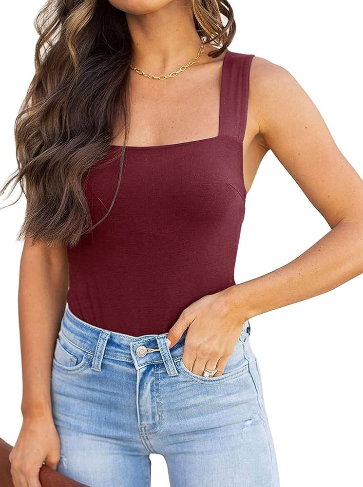REORIA Butsmooth® Womens Basic Sexy Square Neck Sleeveless Tank Tops Bodysuits Clubwear | Amazon (US)