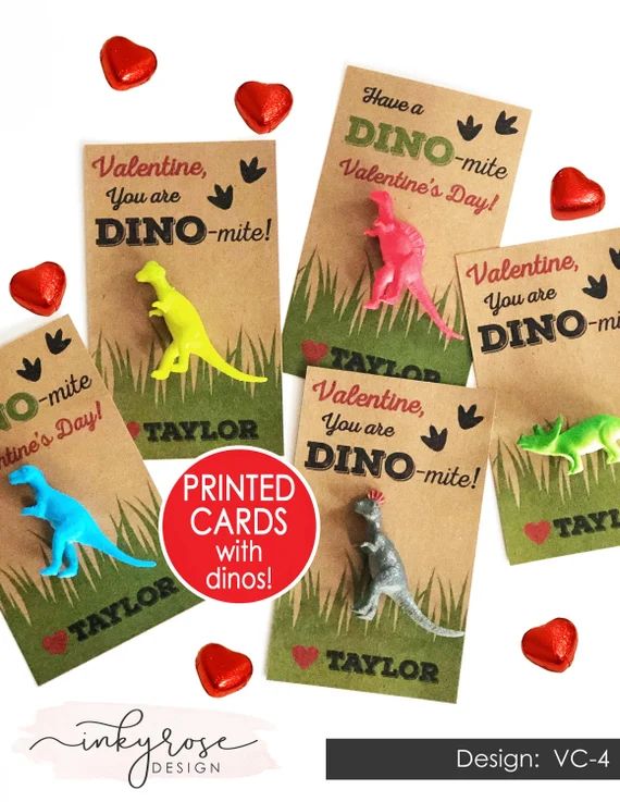 Dinosaur Valentine Cards, PRINTED Dino-mite Valentines for Boys Kids, Classroom Valentine's Day C... | Etsy (US)