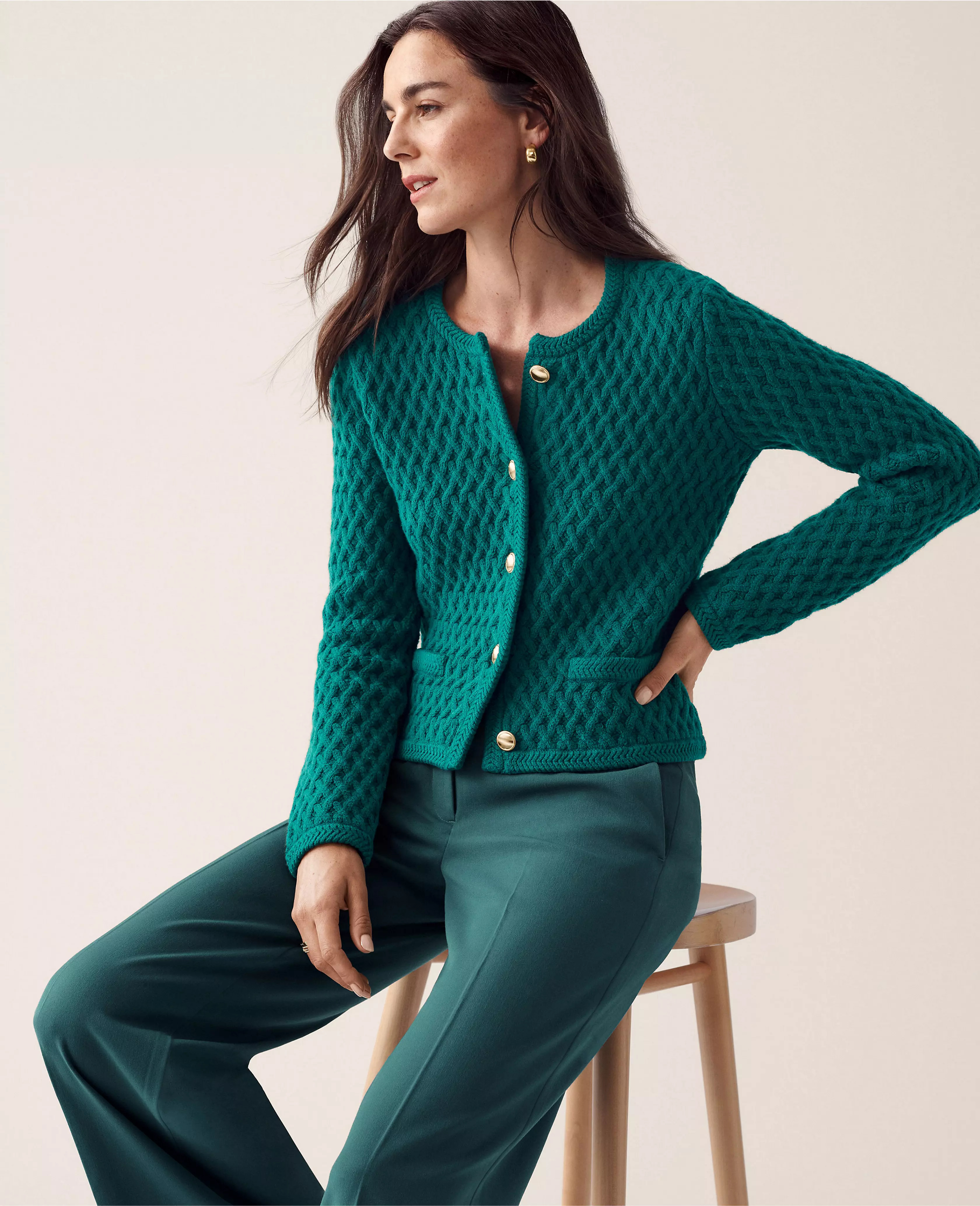 Petite Basketweave Sweater Jacket | Ann Taylor