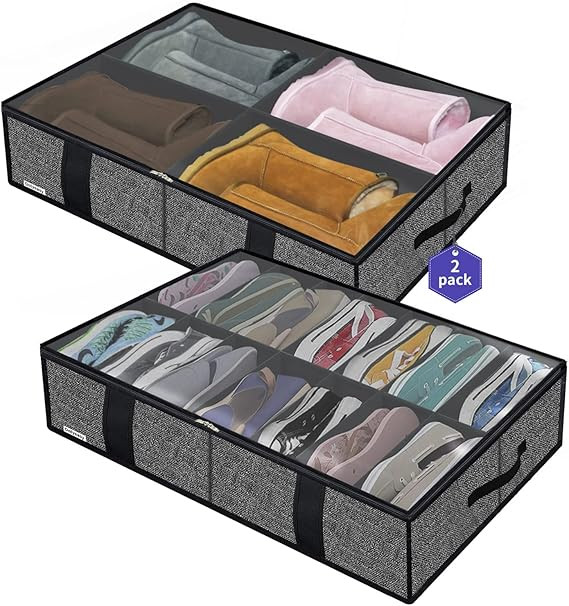 Onlyeasy 2 Pack Under Bed Shoes Storage Bag Organizer (14+4 Pairs), Collapsible Shoe Boot Contain... | Amazon (US)