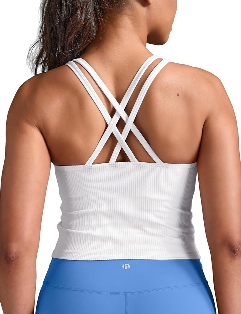 HeyNuts Zeal Bras Longline Ribbed Medium Support Sports Bras, Crisscross Back Tank Tops with Remo... | Amazon (US)