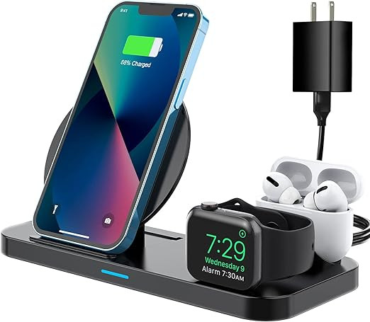 Wireless Charger, CANUVU 3 in 1 Qi-Certified Fast Charging Station Compatible iPhone 13/12/11(Pro... | Amazon (US)