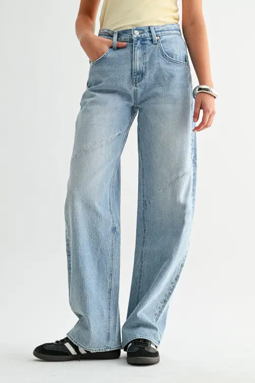 Jemina Denim Arc High Waist Barrel Jeans in Light Wash at Nordstrom, Size 27 | Nordstrom