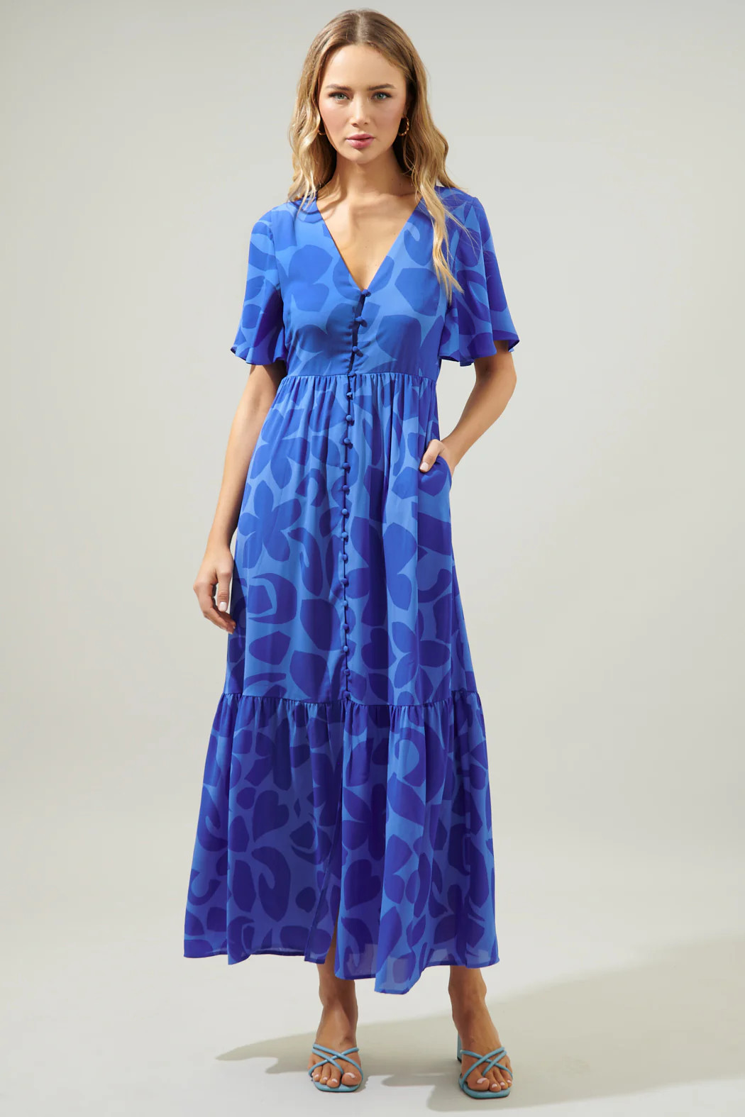 Kihe Floral Pismo Button Down Flutter Maxi Dress | Sugarlips