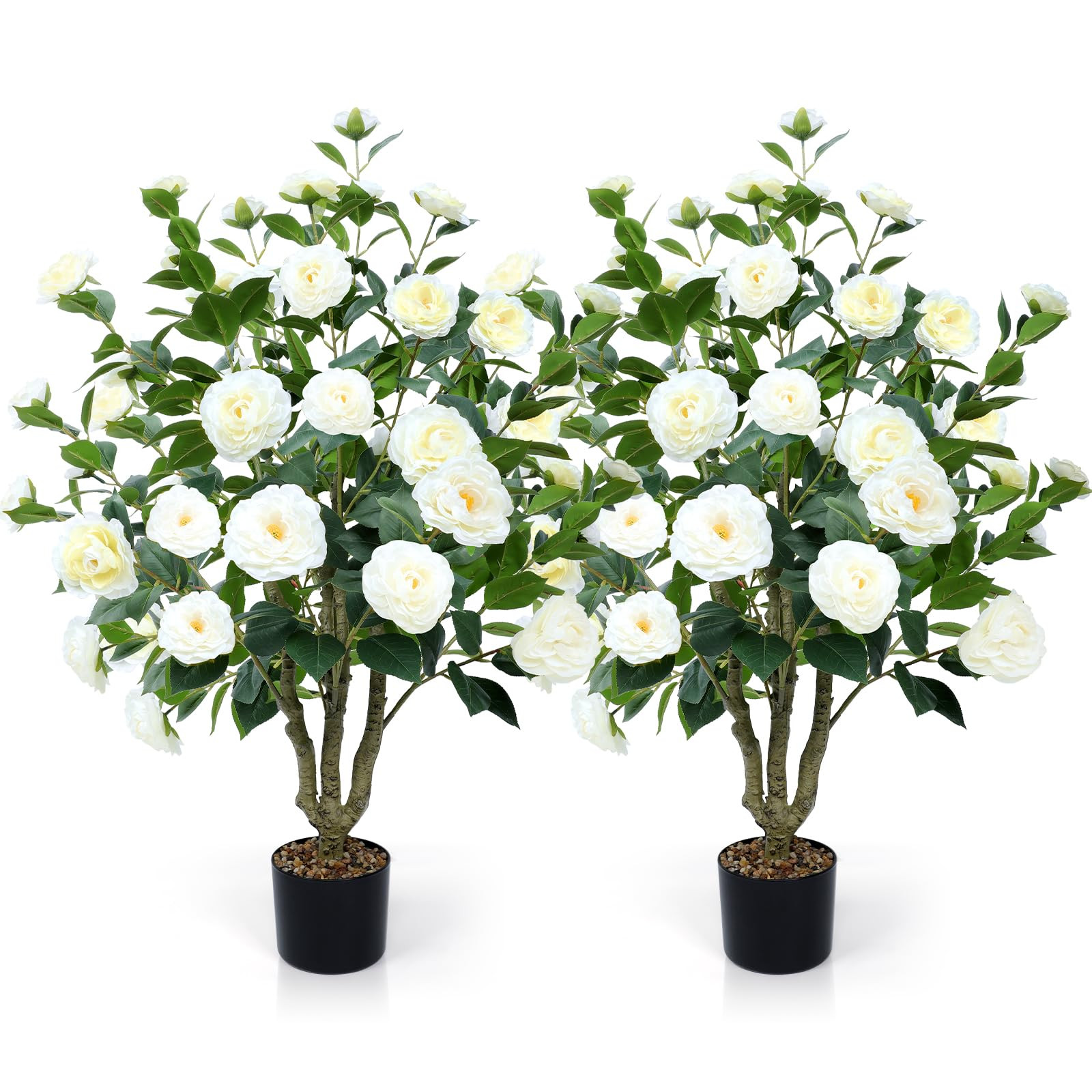 Artificial Camellia Tree 2 Pack 42" Faux Camellia Plant in Pot with 32 Blooming Flowers Fake Flow... | Amazon (US)