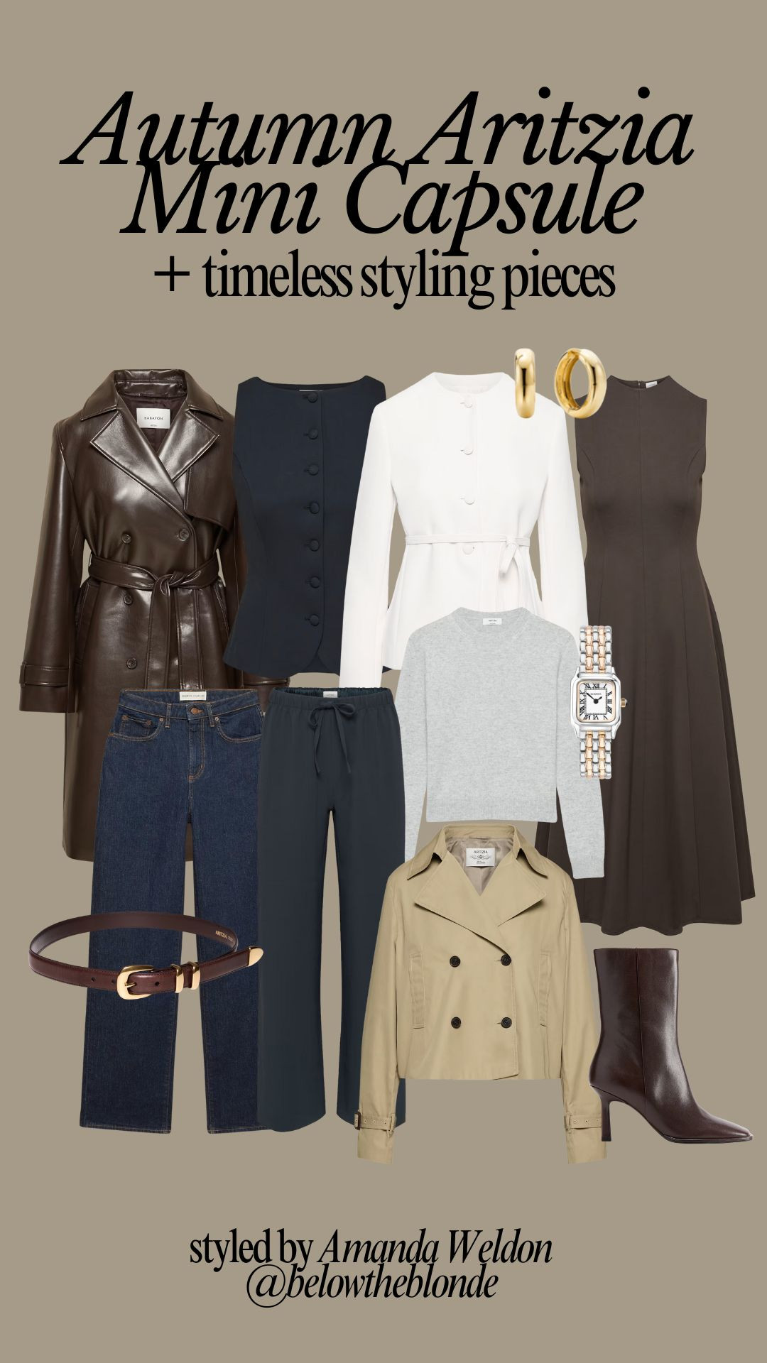 Autumn capsule wardrobe goals 🍂✨ This curated Aritzia mini capsule is made up of timeless pieces from my personal wishlist that can be styled endlessly for autumn outfits. Think polished workwear staples, casual everyday essentials, and elegant layering pieces that transition seamlessly from day to night.

From the classic trench coat and leather jacket to tailored trousers, knitwear, denim, and a versatile midi dress — these Aritzia pieces are chic, minimalist, and designed to last season after season. I styled the edit with my favourite Mejuri gold hoops, sleek H&M ankle boots, and a timeless Sekonda watch to show how easy it is to elevate your look with a few core accessories.

I will definitely be adding some of these capsule wardrobe staples because they are elegant, effortless, and timeless 🍁 

 #LTKcanada #LTKworkwear #LTKstyletip