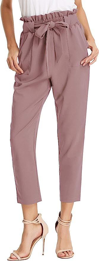 GRACE KARIN Women's Cropped Paper Bag Waist Pants with Pockets | Amazon (US)