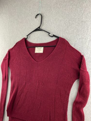 Abercrombie & Fitch Sweater Womens XS Maroon Pullover V-Neck Cable-Knit Stretch  | eBay | eBay US