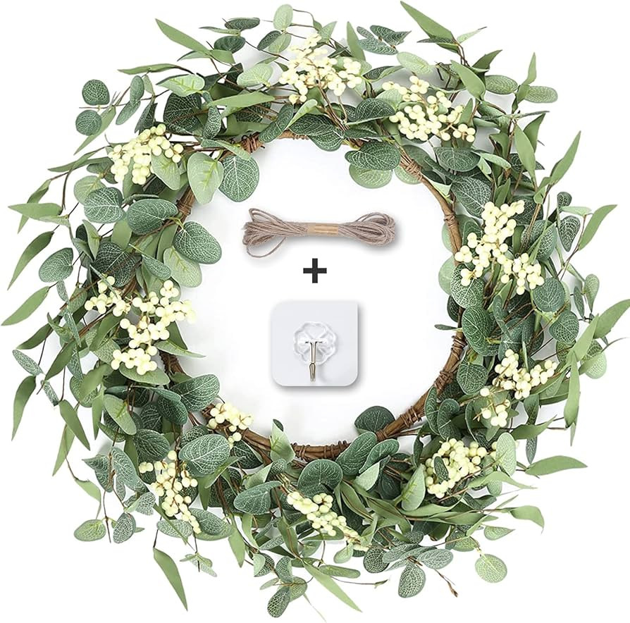 bainianMS Eucalyptus Wreath Spring Summer Green Greenery Door Wreaths for Front Door Outside All ... | Amazon (US)