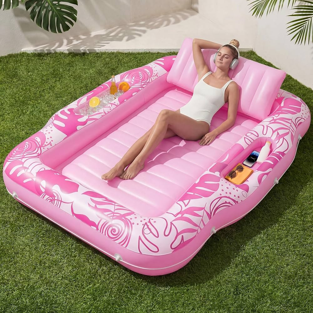 SLOOSH Inflatable Tanning Pool Lounger Float, 70" x 53" Pool Floats Adult with Cooler, 6 in 1 Sun... | Amazon (US)