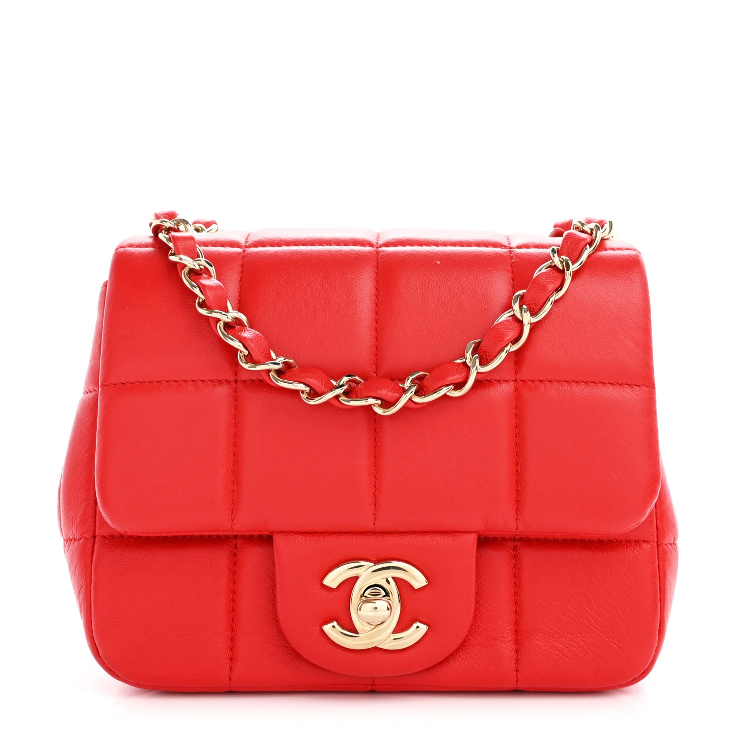Lambskin Resin Crystal Square Quilted Monacoco Mini Flap Red | FASHIONPHILE (US)