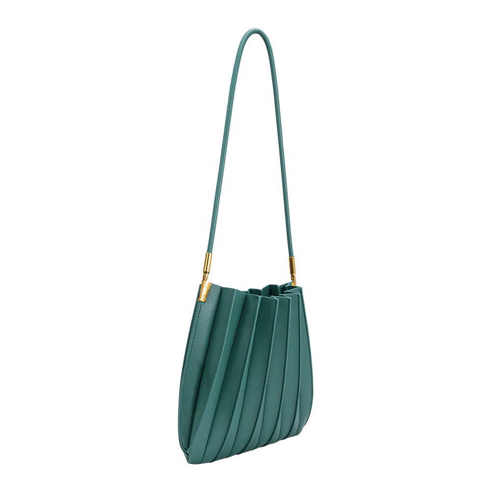 Peacock Carrie Medium Vegan Leather Pleated Shoulder Bag | Melie Bianco | Melie Bianco