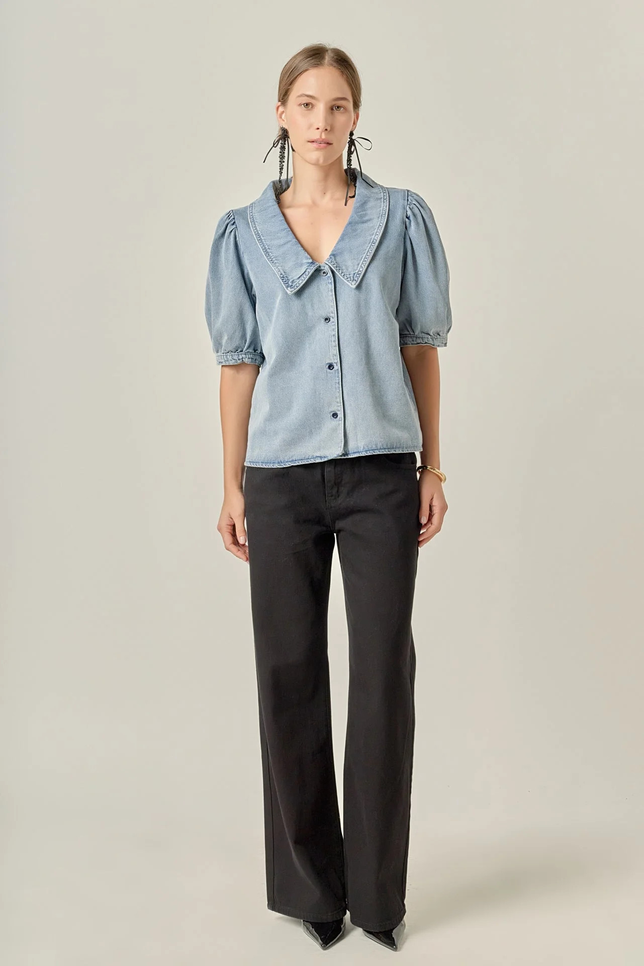 Deep V-Neck Button Up Denim Shirt | OBJECTRARE