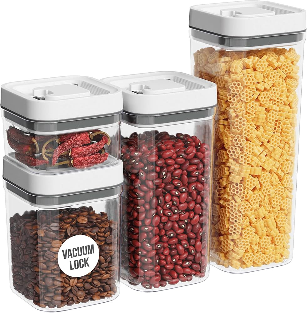 Fontaines 4-Pack Pump-Lock Square Food Storage Container Set - Pump Vacuums Air with Locking Lid ... | Amazon (US)