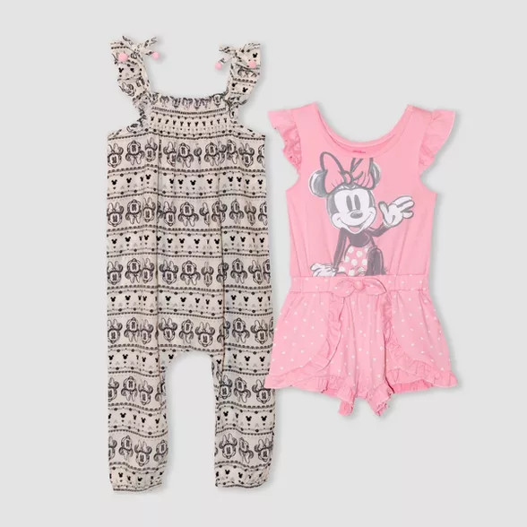 Toddler Girls' 2pk Minnie Mouse Romper and Jumpsuit - Pink | Target