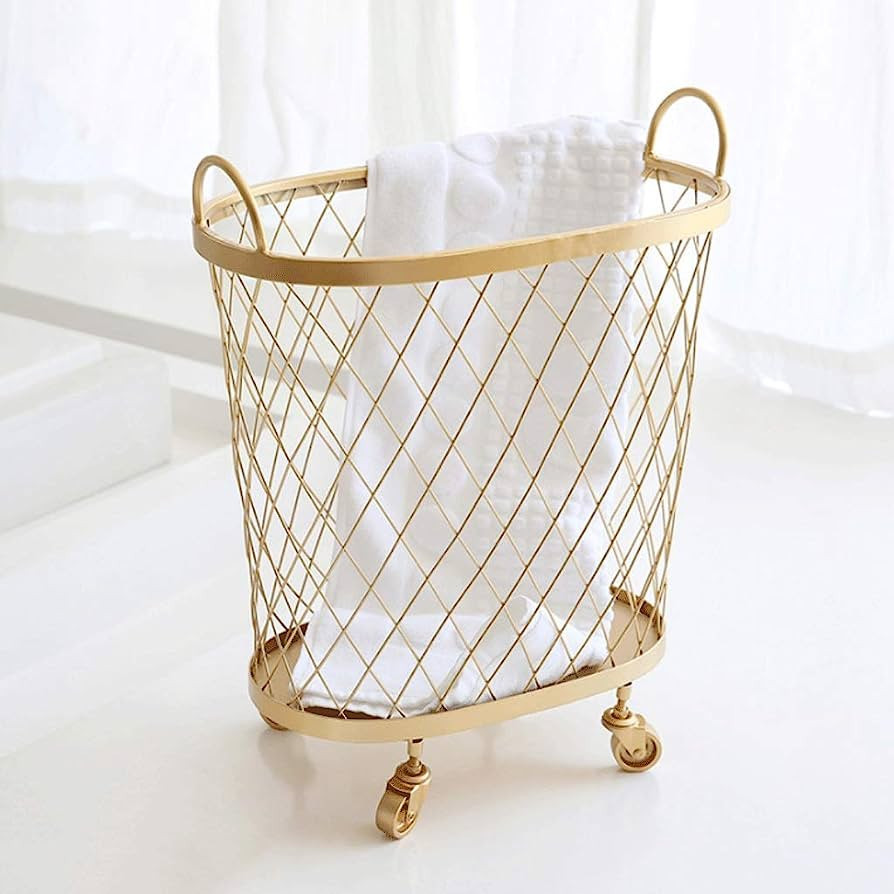 Fong Rolling Laundry Hamper - Wrought Iron Toy Storage Box Kitchen Storage Basket (Color : Gold) | Amazon (US)