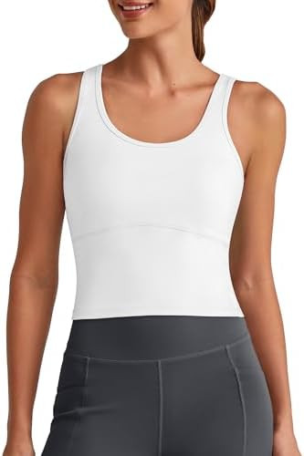 G4Free BareFeel Built in Bra Workout Tank Tops Removable Padded Longline Sports Bras Waist Length... | Amazon (US)