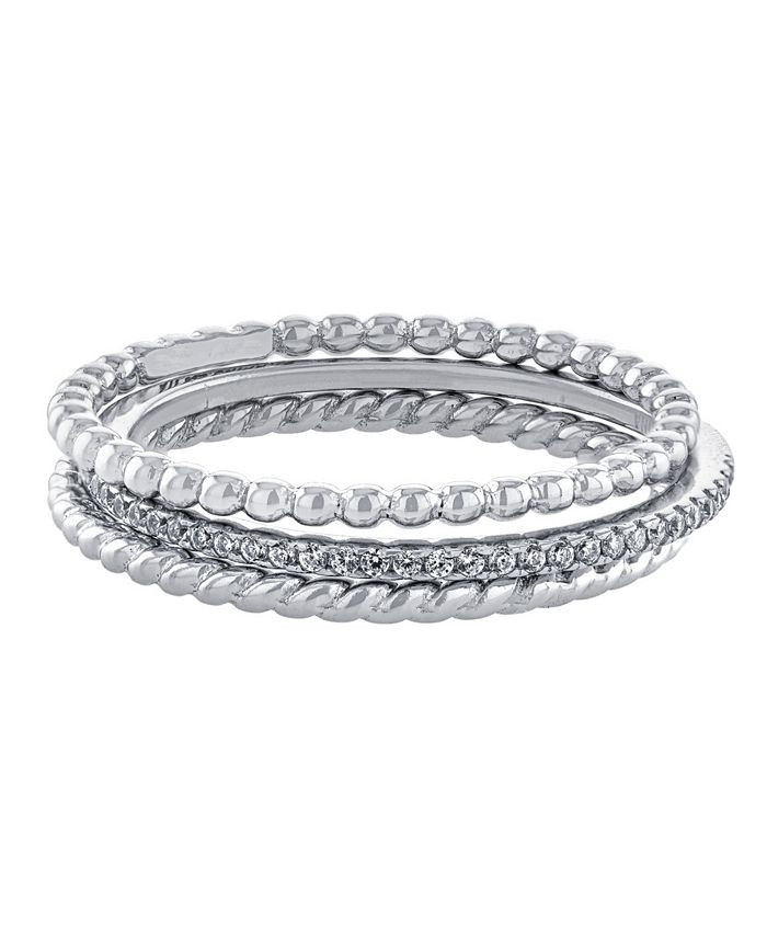 Giani Bernini Cubic Zirconia and Twisted Band Beaded Stackable Ring Trios in Gold Over Sterling S... | Macys (US)