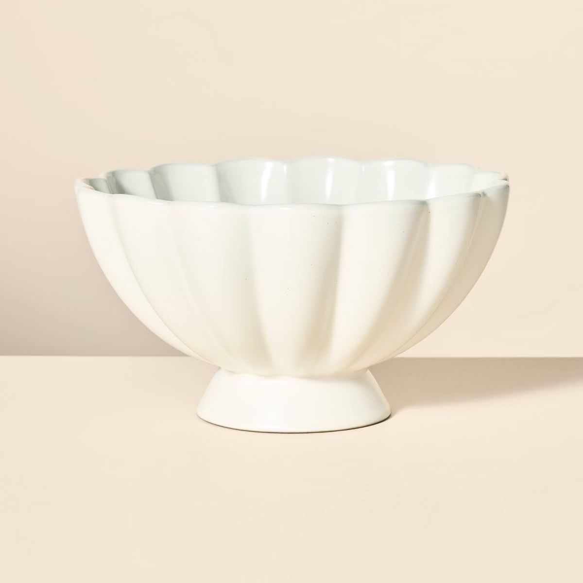 74oz Scalloped Edge Stoneware Pedestal Serving Bowl Cream - Hearth & Hand™ with Magnolia | Target