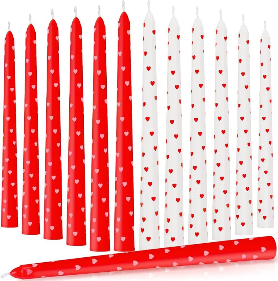 Threlaco 12 Pcs Valentine's Day Dripless Taper Candles 10 Inch Tall Unscented Candle Sticks White... | Amazon (US)