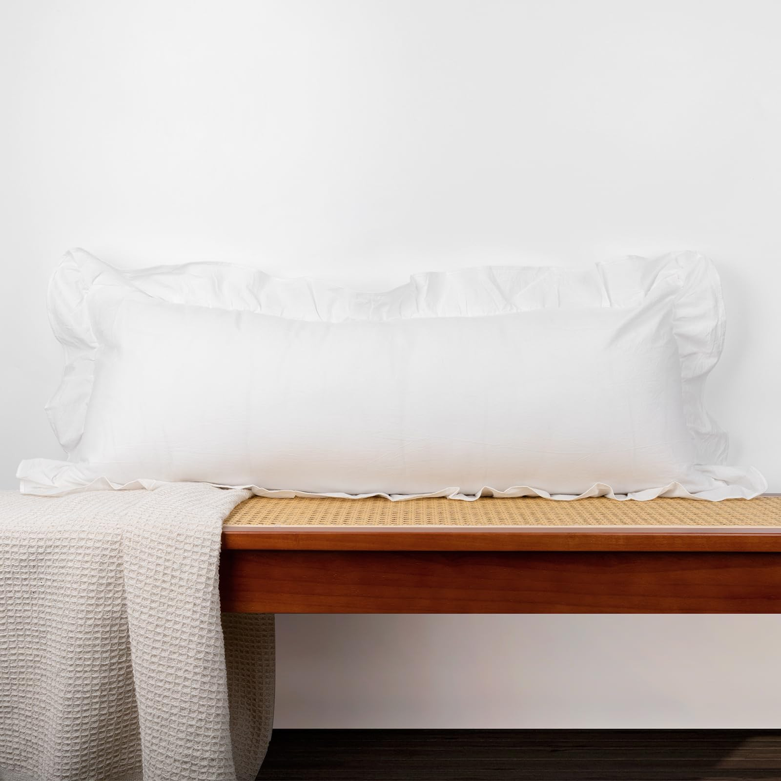 14x36 inch Scalloped Lumbar Pillow Cover, White Ruffle Throw Pillow Cover Solid Pure Cotton Decor... | Amazon (US)