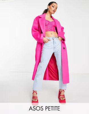 ASOS DESIGN Petite brushed formal coat in pink | ASOS (Global)