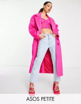 ASOS DESIGN Petite brushed formal coat in pink | ASOS (Global)
