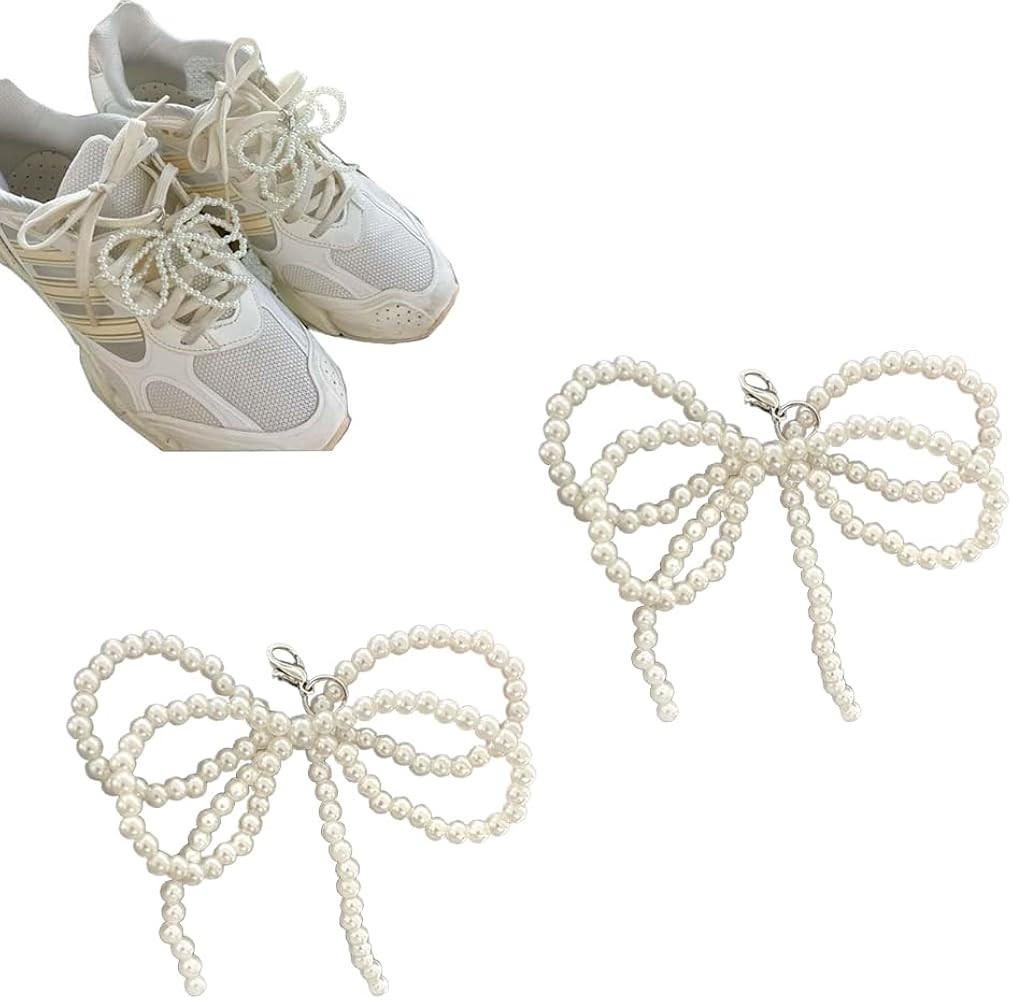 LIU JUN 2 pcs Pearls Bow Shoe Charms For Sneakers, Decoration Charms For Dress Shoes Buckle Pearl Beaded Chain DIY Shoe Lace Sneakers Accessories For Women Jewelry | Amazon (US)