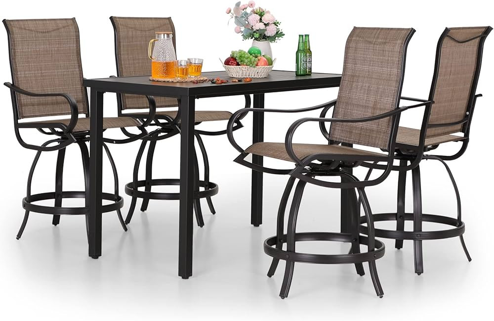 PHI VILLA 5 PCS Outdoor Bar Set, Counter Height Swivel Chair with Rectangle Metal Table, Textilen... | Amazon (US)