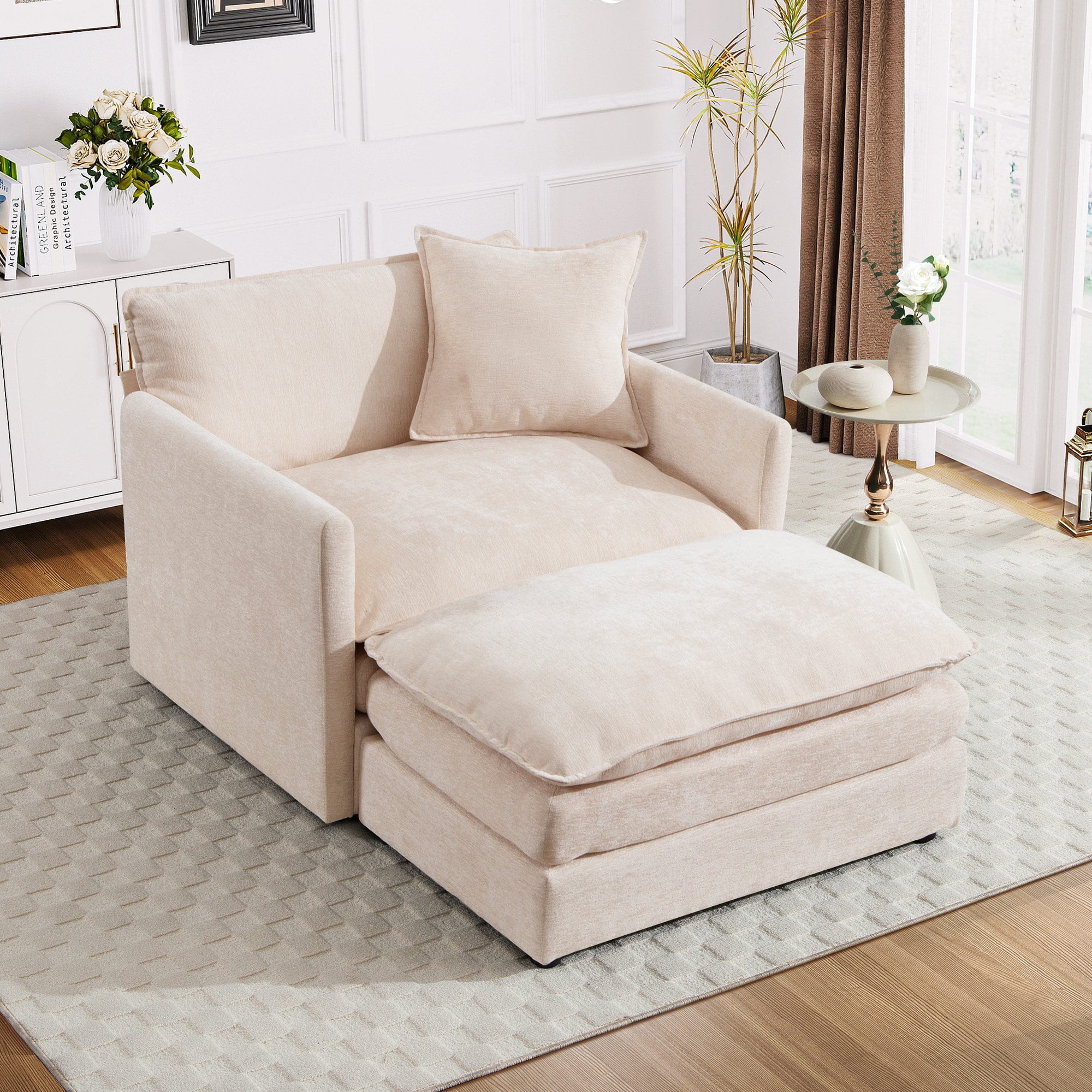 Muumblus Sillón Extragrande con Otomana, Sillón Decorativo Nube en Chenilla Beige | Walmart (US)