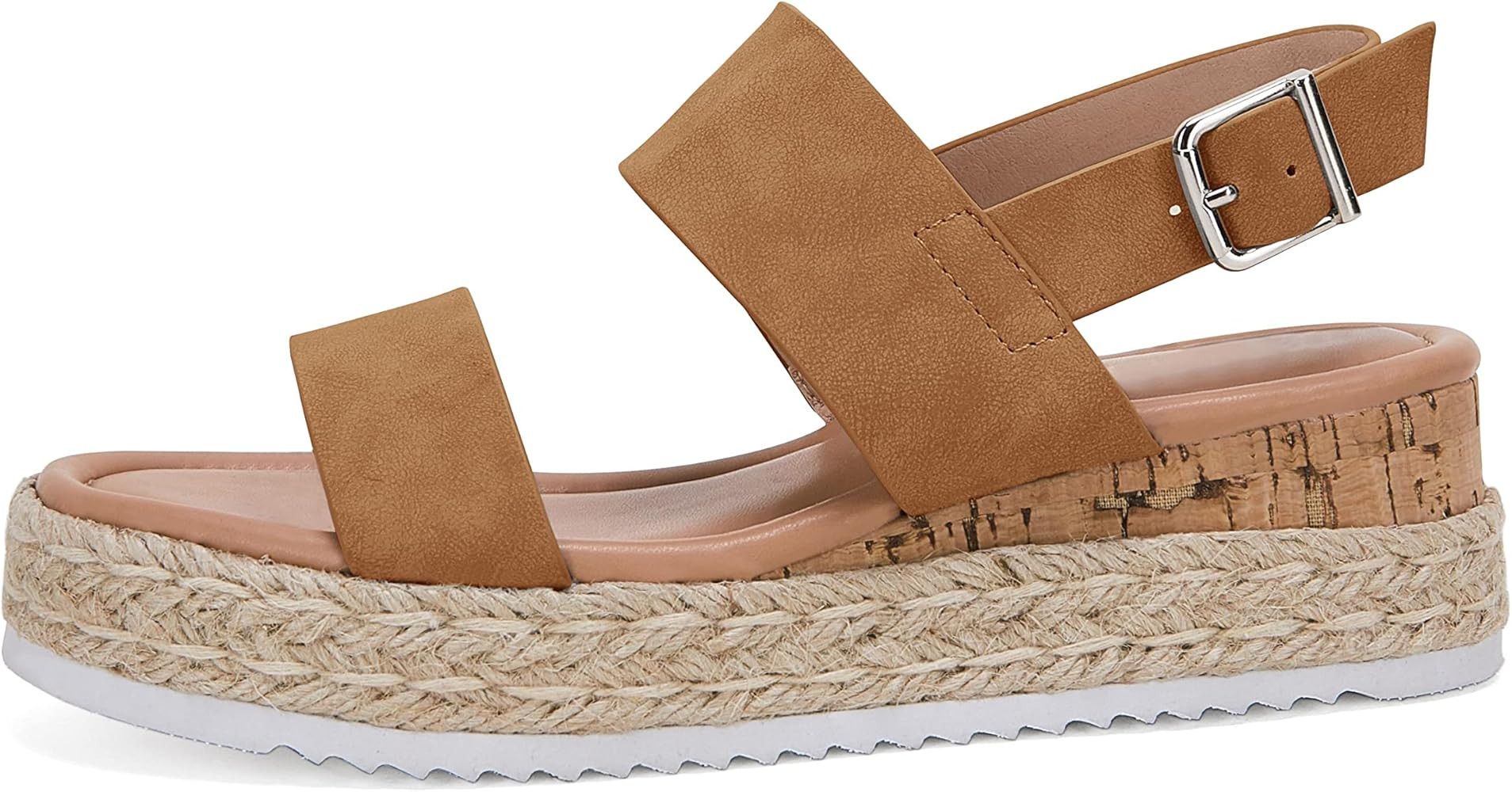 LAICIGO Women’s Open Toe Wedge Platform Espadrilles Ankle Strap Buckle Faux Leather Cork Rubber Summ | Amazon (US)