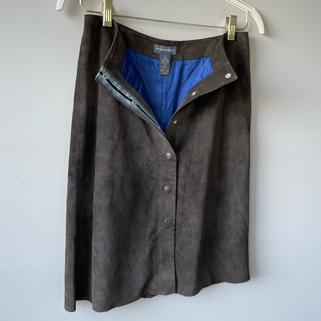 VTG Y2K Banana Republic Brown Suede Snap Skirt 70s Revival Made in Canada SZ 8 | eBay US