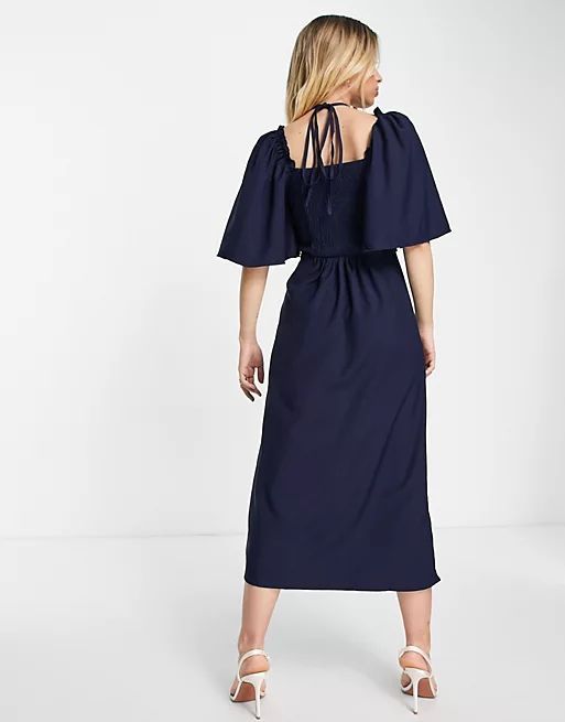 Little Mistress by Vogue Williams cross neck dress in navy blue | ASOS (Global)