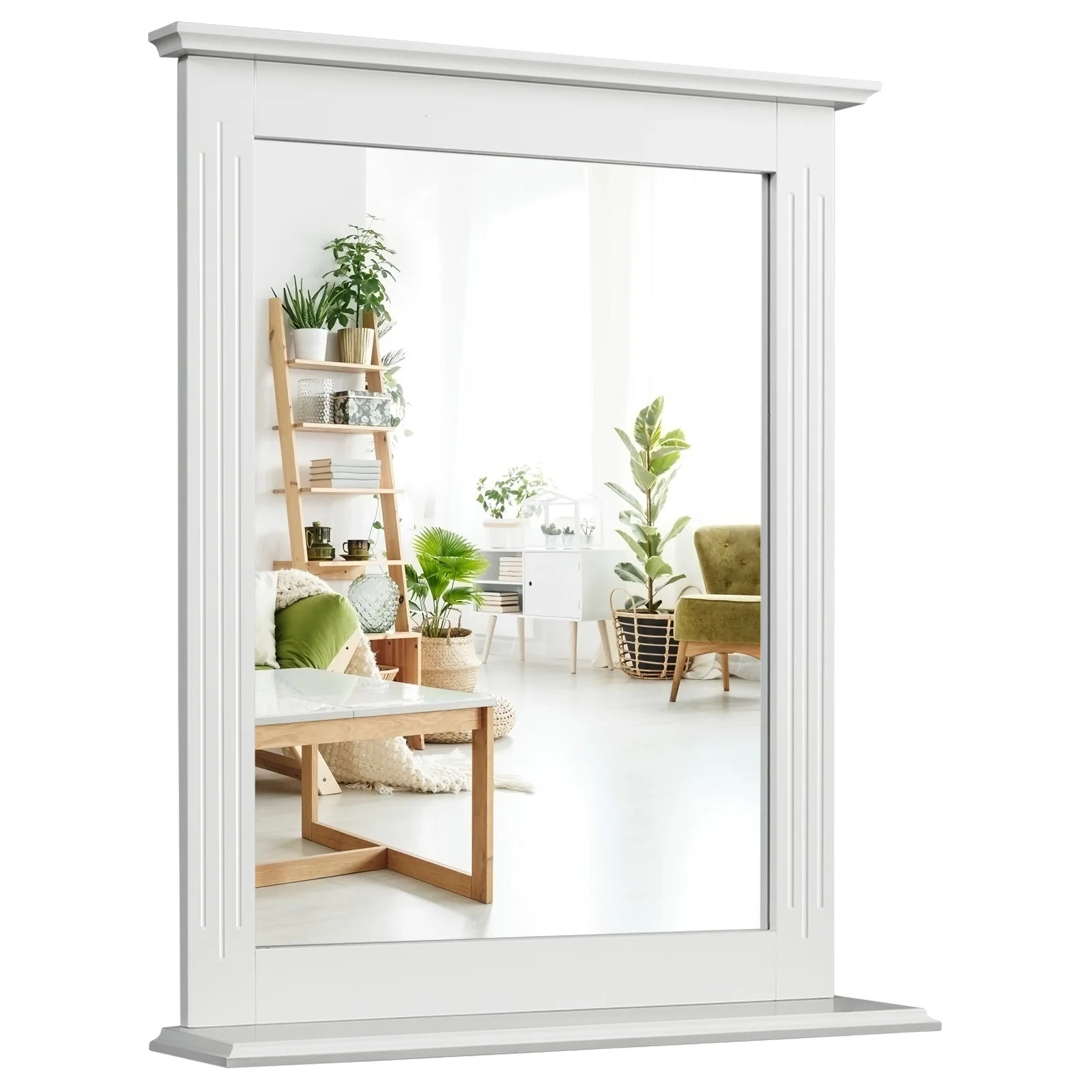 Topbuy Square Vanity Makeup Bathroom Wall Mirror with Holding Shelf White | Walmart (US)