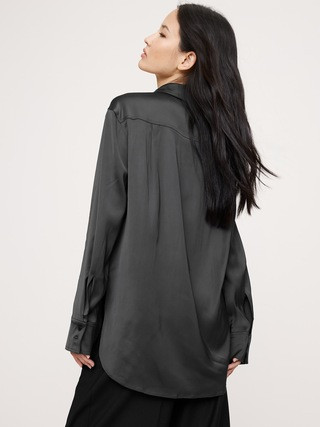 Stretch-Satin Utility Shirt | Banana Republic (US)