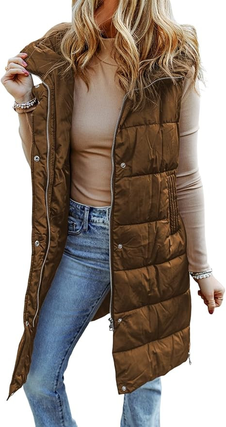 EVALESS Womens Long Puffer Vest Quilted Hooded Sleeveless Zip Up Down Jacket Winter Warm Lightwei... | Amazon (US)
