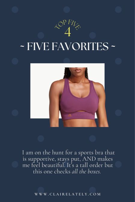 Your five favorites of the week - a Stella McCartney sports bra that is beautiful AND stays put. I wear a size Medium
Love, Claire Lately 

Fitness gear weekend casual workout adidas 

#LTKfindsunder100 #LTKfitness #LTKGiftGuide