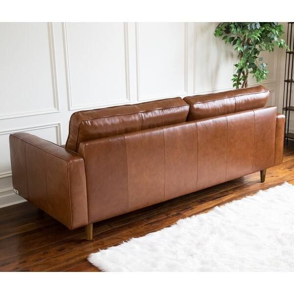 Abbyson Holloway Mid Century Top Grain Leather Sofa - Brown | Bed Bath & Beyond