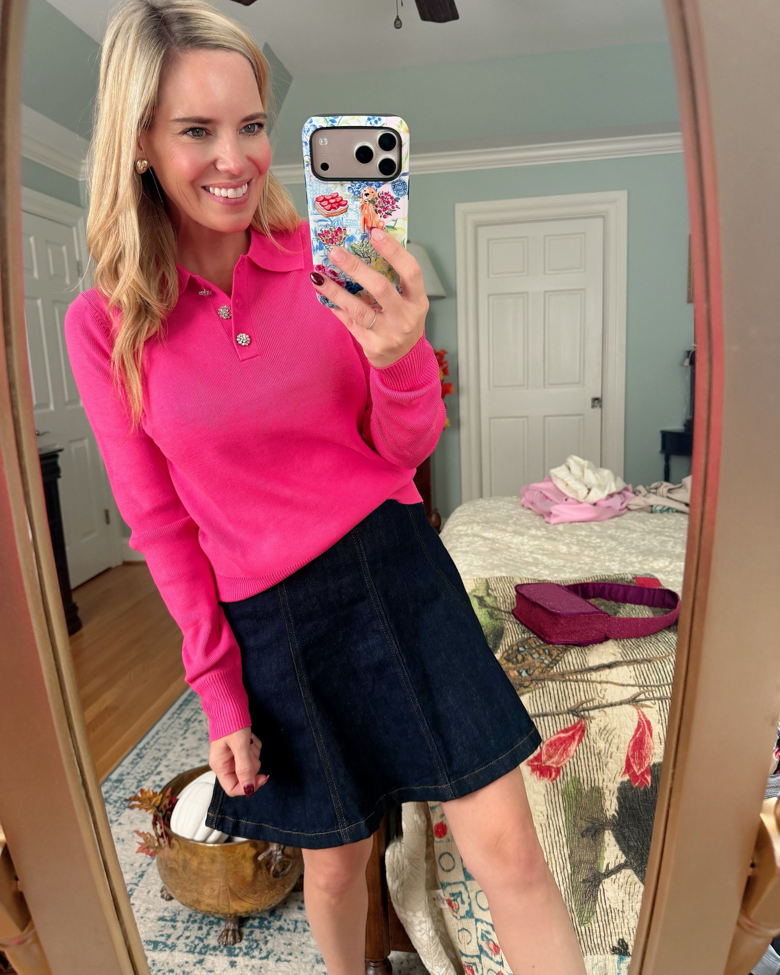 💗 Preppy Pink + Denim 🍂

A classic preppy combination with the prettiest pop of pink! 💕 This Free Assembly polo sweater has the cutest jeweled buttons and makes such a fun statement with a classic dark denim A-line skirt.

I added burgundy loafers and the sweetest matching bag for a polished finish. 🍷✨ I love how the rich burgundy accessories make this look feel perfect for fall transition while the bright pink keeps it fun and feminine!

An easy outfit formula you can recreate all season long: pink sweater + denim skirt + loafers + a fun handbag. 💗

Pink polo sweater, denim skirt outfit, preppy fall outfit, fall transition style, pink and denim outfit, burgundy loafers, women’s fall fashion, preppy style over 40, colorful preppy outfit, casual chic fall outfit, A-line denim skirt, feminine fall style, southern style.

#LTKOver40 #LTKSeasonal #LTKootd