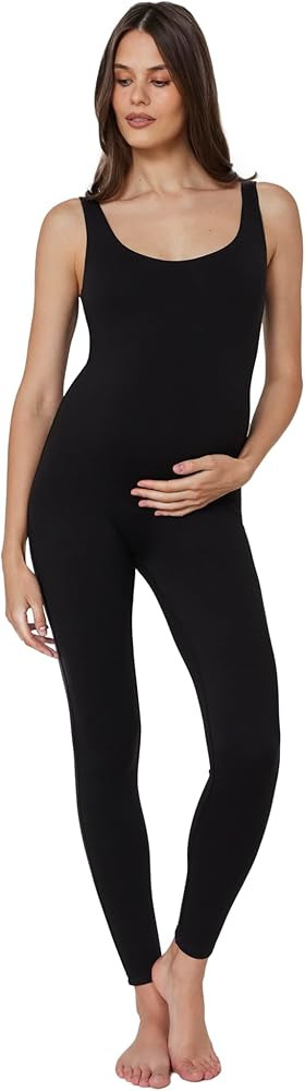 BUMPSUIT Maternity Jumpsuit, Women Sleeveless Shapewear Long Pregnancy Bodysuit Scoop Neckline | Amazon (US)