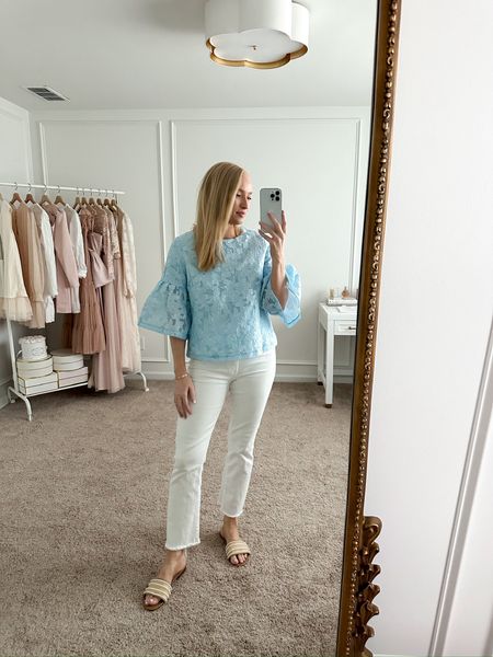 Love the detail of this Avara top. Would be a pretty option for Mother’s Day lunch or shopping with friends! Wearing size medium. Use my code Amandaj15 for 15% off! Spring outfits // summer outfits // brunch outfits // Mother’s Day outfits // daytime outfits // white jeans // shopavara // Avara fashion // LTKfashion 

#LTKstyletip #LTKSeasonal #LTKworkwear