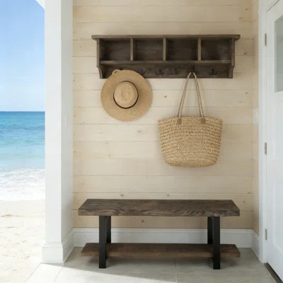 Pomona Entryway Storage Bench With Coat Hooks And Cubbies, Solid Pine Wood Hallway Organizer With French Cleat Hanging System For Mudroom Or Laundry R | Wayfair North America
