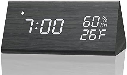 Amazon.com: Digital Alarm Clock, with Wooden Electronic LED Time Display, 3 Alarm Settings, Humid... | Amazon (US)