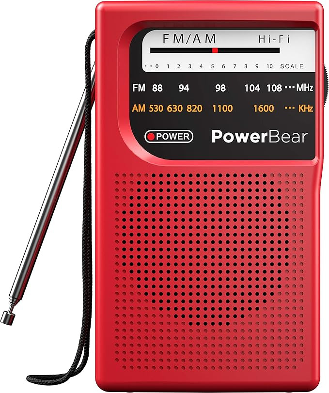 PowerBear Portable Radio | AM/FM, 2AA Battery Operated with Long Range Reception for Indoor, Outd... | Amazon (US)