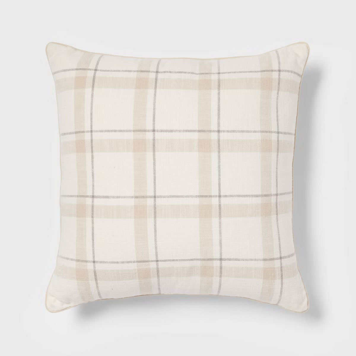 Woven Striped with Plaid Reverse Square Throw Pillow Neutral - Threshold™: 100% Cotton, Indoor ... | Target