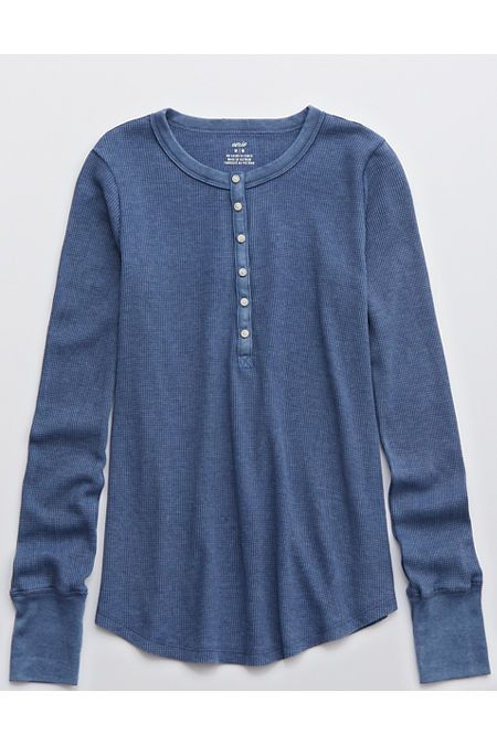 Aerie Waffle Henley Long Sleeve T-Shirt | American Eagle Outfitters (US & CA)