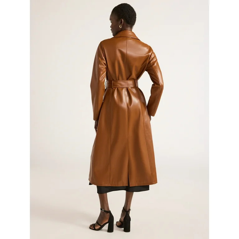 Scoop Women’s Faux Leather Moto Trench Coat, Sizes XS-XXL - Walmart.com | Walmart (US)