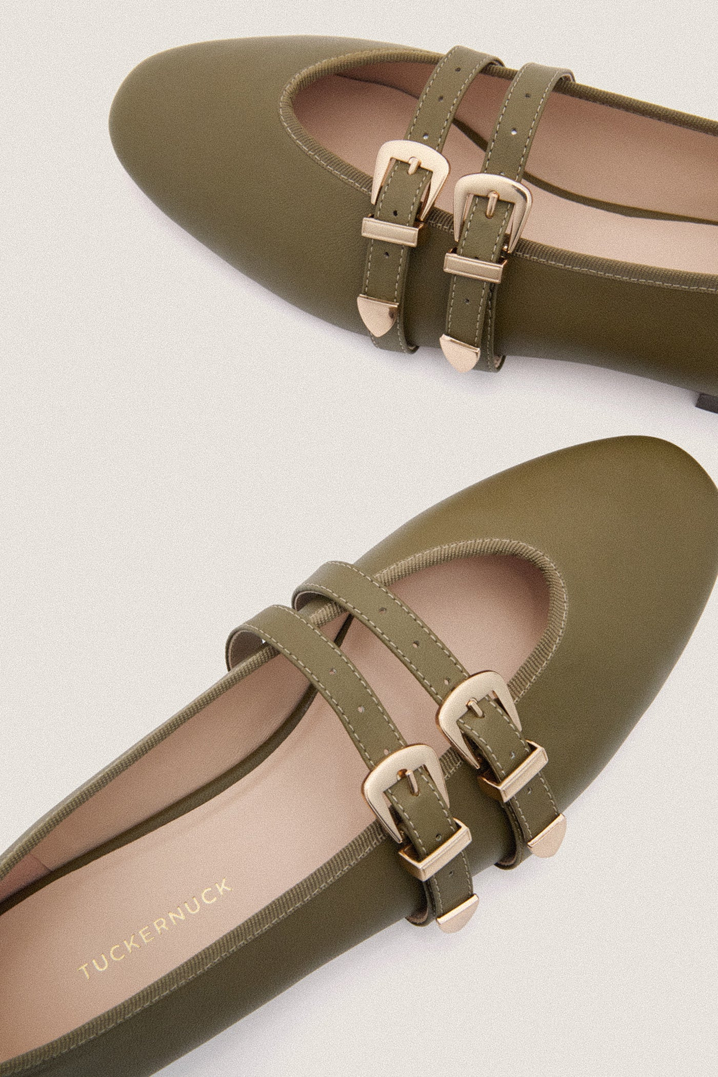 Olive Leather Buckle Nina Flats | Tuckernuck (US)