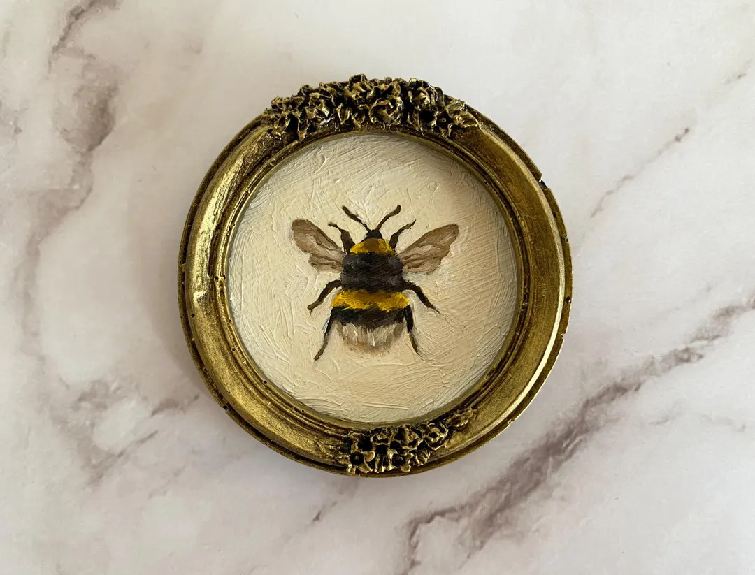 Bumblebee Painting Impressionist Art Tiny Vintage Oil Painting in Handcrafted Frame. Antique Styl... | Etsy (US)